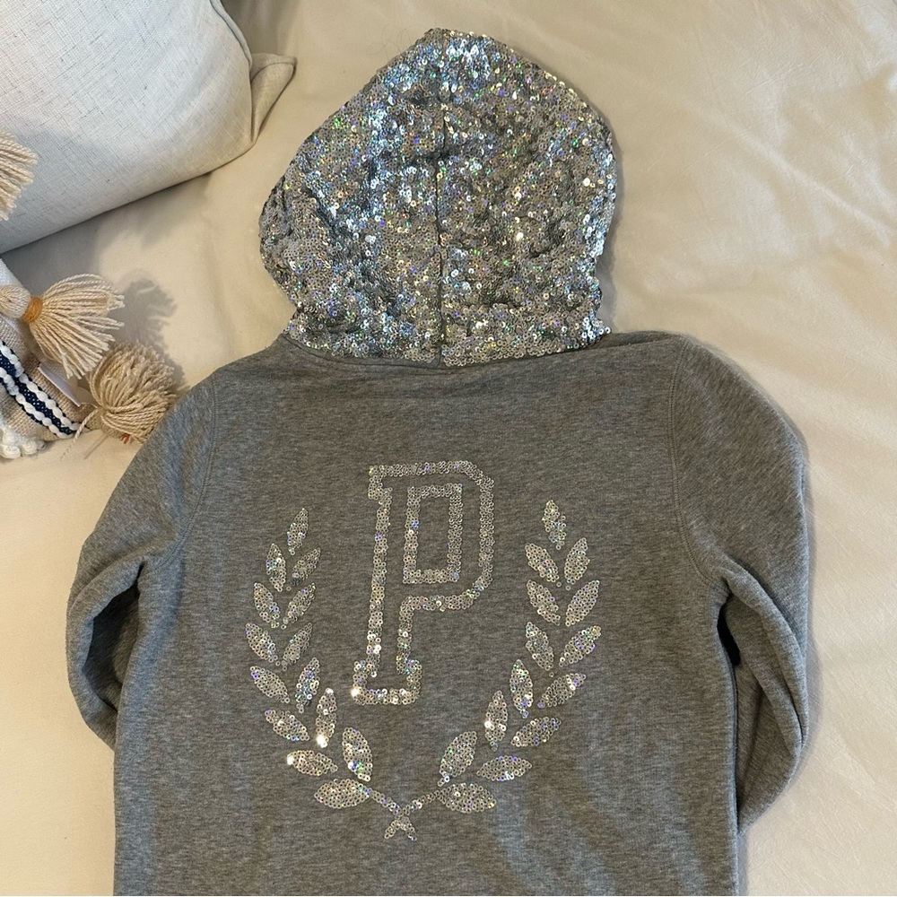 LIKE NEW Victoria’s Secret Pink Sequin Gray Soft Zip Up Jacket